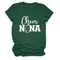 Detailed close-up of dark green heathered cotton fabric with Cheer NANA graphic print - Retro Green (White Font)