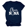Close-up of navy blue cotton T-shirt featuring Cheer NANA white artistic print - Navy Blue (White Font)