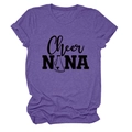 Detail of purple short sleeve t-shirt with Cheer NANA print and microphone icon - Purple (Black Text)