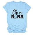Close-up of light blue cotton T-shirt featuring Cheer NANA print and crew neck detail - Light Blue (Black Font)