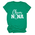 Detail of emerald green crew neck t-shirt with Cheer NANA white print and megaphone graphic - Dark Green (White Font)