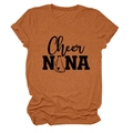 Detail of orange crew neck T-shirt featuring Cheer NANA print and rolled sleeve cuffs - Burnt Orange (Black Font)