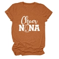 Detail of burnt orange crew neck T-shirt with white Cheer NANA print and megaphone icon - Burnt Orange (White Font)