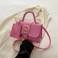 Chic pink litchi pattern handbag with a mini coin purse and golden decorative buckle - Pink