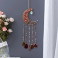 Golden moon sun catcher with red tree of life crystals and agate slices for wall decor - Fiery Red Agate Tree