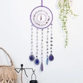 Handmade purple amethyst crystal dreamcatcher with blue agate slices wall decor - Purple