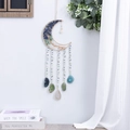 Boho moon-shaped dream catcher with natural crystal stones and hanging agate slices - Ocean Moon Agate Tree