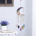 Bohemian moon wall hanging with colorful crystal stones and agate slices on a white wall - Multicolor Moon Agate Life Tree