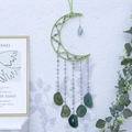 Campanilla de rodajas de ágata natural con luna creciente verde para decorar paredes - Piedra de Luna - Verde