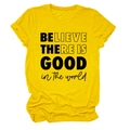 Détail d'un t-shirt jaune en coton avec texte imprimé Believe There Is Good en noir - S / Jaune (Police Noire)