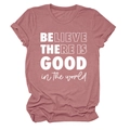 Détail d'un t-shirt en coton mauve avec slogan Be The Good et manches à revers - S / Or Rose (Police Blanche)