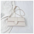 Chic cream white rectangle crossbody bag with leather flap and adjustable strap - White