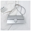 Minimalist silver rectangular flap shoulder bag in metallic faux leather finish - Silver