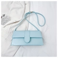 Sky blue rectangular flap shoulder bag with vertical stitching and golden hardware detail - Blue