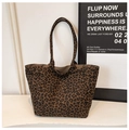Retro leopard print tote bag in brown and black canvas with long shoulder straps - Leopard Print
