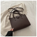 Dark brown pebble leather tote bag with top handles and adjustable shoulder strap - Coffee