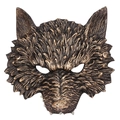 Maschera da lupo mannaro in bronzo antico con trama di pelliccia per costume di carnevale - Maschera da Lupo Dorata (HDB22189A)