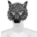 Maschera da lupo con trama di pelliccia realistica e zanne affilate in finitura nero-argento - Maschera da Lupo Argentata (HDB22189)