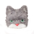Plush cat mask with grey and white faux fur and sparkly green eyes for parties - One Size / Plush Cat Mask (HDJ22010)