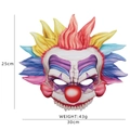 Creepy EVA clown mask with colorful hair and sharp fangs for Halloween cosplay, 25x30cm size - Purple