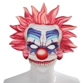 Evil clown mask with red spiky hair and blue eye makeup for Halloween costume - Blue