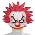Scary Halloween clown mask with red spiked hair and sharp yellow teeth detail - Red