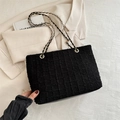 Klassische schwarze Tweed-Tragetasche mit goldener Kette für den täglichen Pendelverkehr - Schwarz
