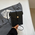Mini borsa a tracolla in pelle nera martellata con fibbia dorata circolare di tendenza - Nero