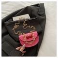 Mini semi-circle crossbody bag in rose pink PU leather with cherry ornament and gold chains - Rose Red