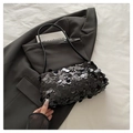 Elegant black sequin handbag with chain strap for women in a luxury minimalist style - Black