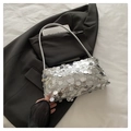 Chic silver sequin shoulder bag for women with metallic texture and thin leather strap - Silver