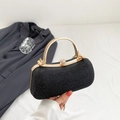 Elegant black glitter evening bag with gold diamond handle and crystal sphere clasp - Black