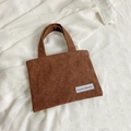 Borsa tote minimalista in velluto a coste marrone con doppi manici e etichetta - Marrone