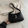 Bolso de hombro en cuero PU negro mate clásico con elegante hebilla de metal dorado - Negro