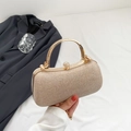 Champagne gold sequin evening clutch bag with rhinestone handle and jewel closure - Gold