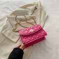 Rose pink quilted chain crossbody bag with gold diamond-shaped rotary lock detail - Rose Pink