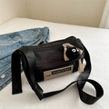 Fashionable black nylon sports crossbody pillow bag with cute plush keychain charm - With Pendant / Black