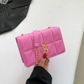 Pink quilted crossbody bag with gold SS letter logo and metal chain shoulder strap - Pink