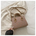 Bolso rosa con estampado de cerezas, asa redonda y correa de hombro ajustable - Caqui Oscuro