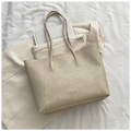 Bolso tote beige minimalista de gran capacidad en cuero sintético con texto - Blanco Roto