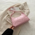 Pink quilted shoulder bag with geometric triangle pattern and gold zipper detail - Pink