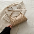 Minimalist khaki underarm bag with geometric quilting and sleek gold zipper closure - Khaki