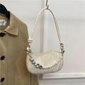 Chic cream white underarm bag with marble texture and heart pearl charm chain - Off White
