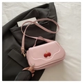 Sac à main rose chic avec décoration de cerises 3D et motif ondulé pour femme - Rose