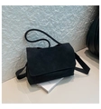Minimalist black tote bag in matte texture with a wide woven shoulder strap and flap closure - Frosted Texture (Style 1) / Style 1 Black