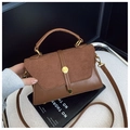 Brown leather crossbody bag with matte拼接 and gold ring lock for stylish women - Brown
