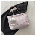 Borsa tote rosa chiaro con motivi floreali, tracolla a catena e ciondolo a nuvola - Con Ciondolo / Rosa
