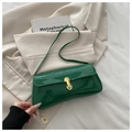French style underarm bag in green patent leather with golden buckle and sleek strap - Green