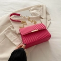 Chic magenta chevron quilted leather crossbody bag with elegant gold chain strap - Rose Pink