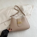 Elegante bolso de hombro beige en cuero sintético con hebilla dorada mujer - Caqui